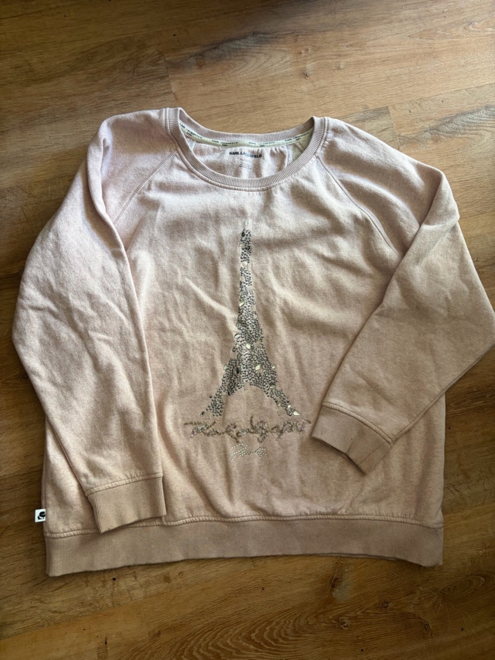 Vintage Rare Karl Lagerfeld Beaded Eiffel Tower Pink Sweatshirt